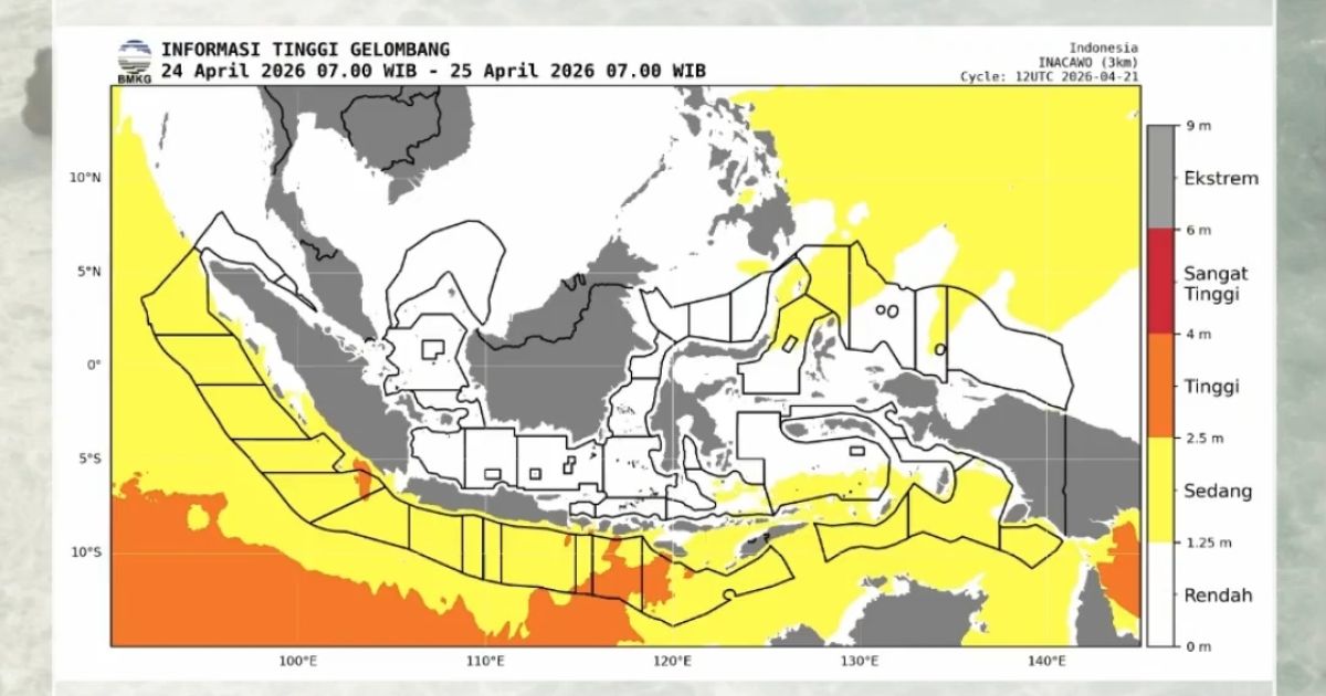 Map of potential high tide in Indonesia's waters from 24 to 27 April 2026 (Photo/BMKG)